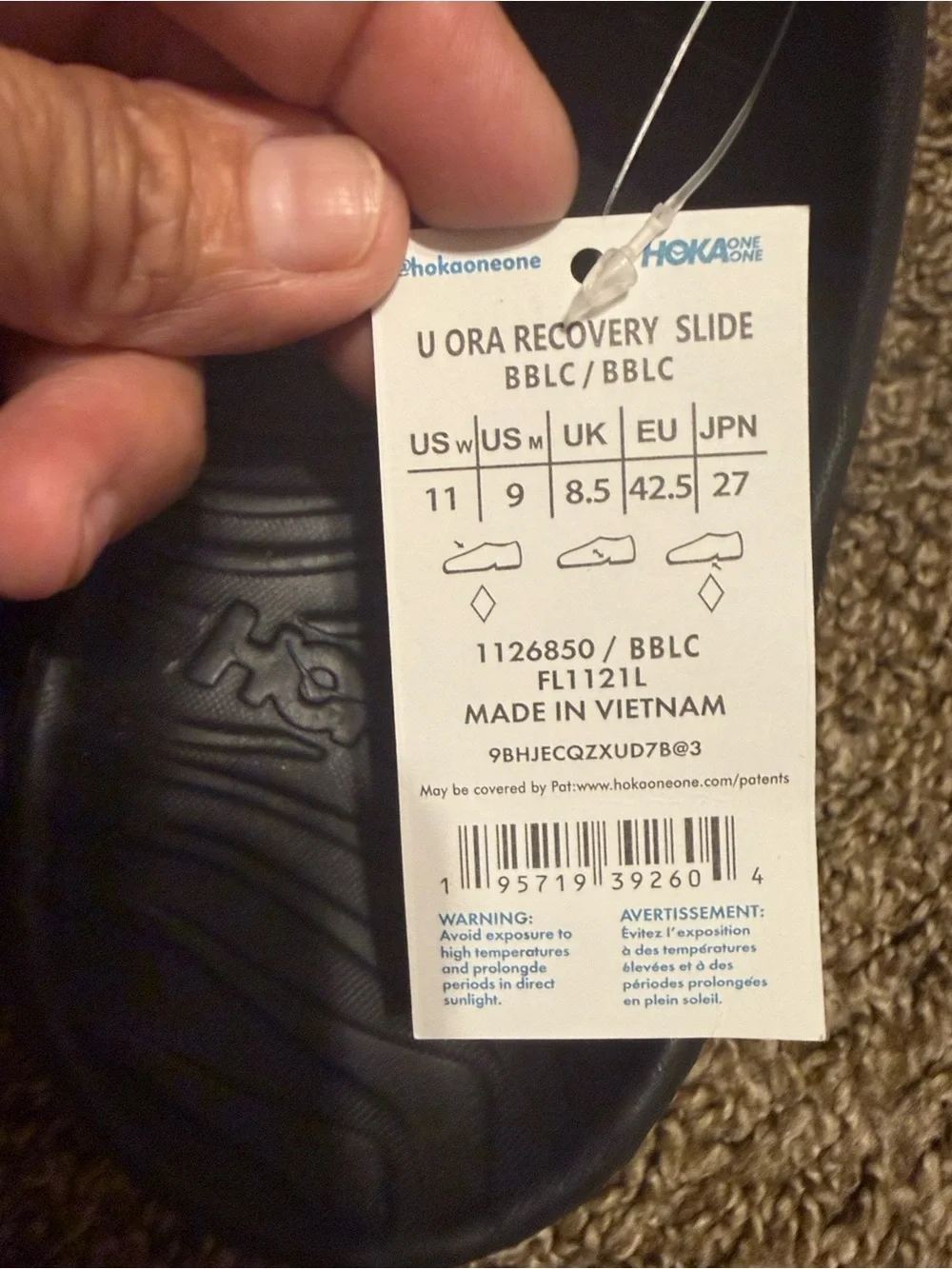 New Hoka one one recovery Unisex M 9 Wo11 Black Slide Sandals with Vent Straps